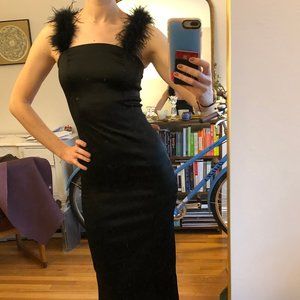 STAUD Romy feather-trimmed stretch-satin dress